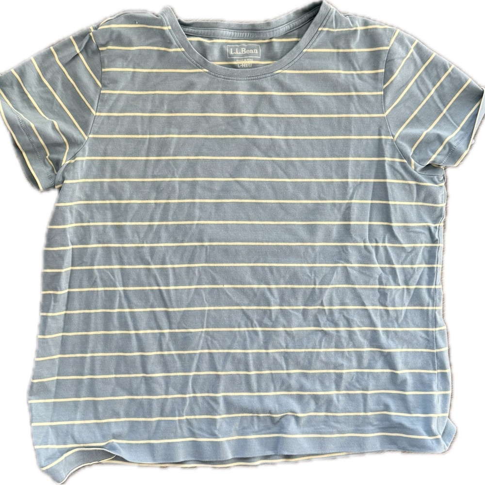 L.L. Bean Women’s Pima Cotton Short sleeve crew Light Blue and White Striped Tee